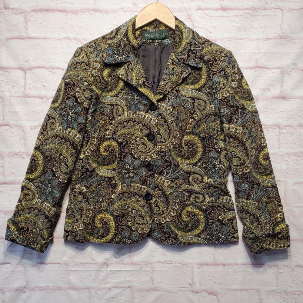 Harve Benard Blazer Jacket Womens 10 Brown Paisley Velvet Velour Whimsigoth Boho